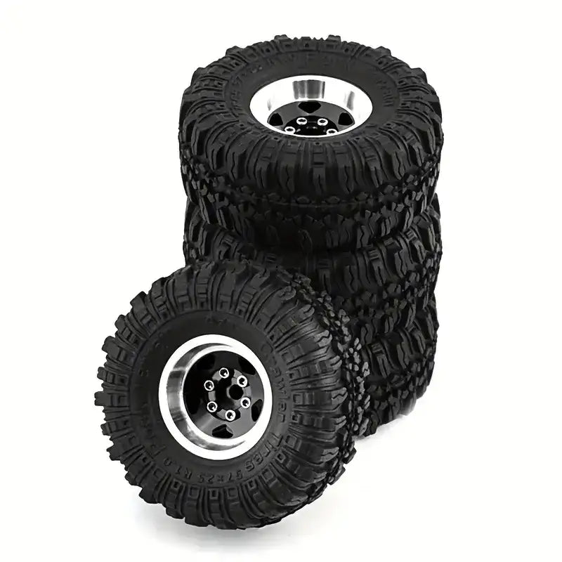 Black/Silver CNC Deep Dish Aluminium 1.0 Beadlock Rim + 57mm Tyre Combo (4pc)