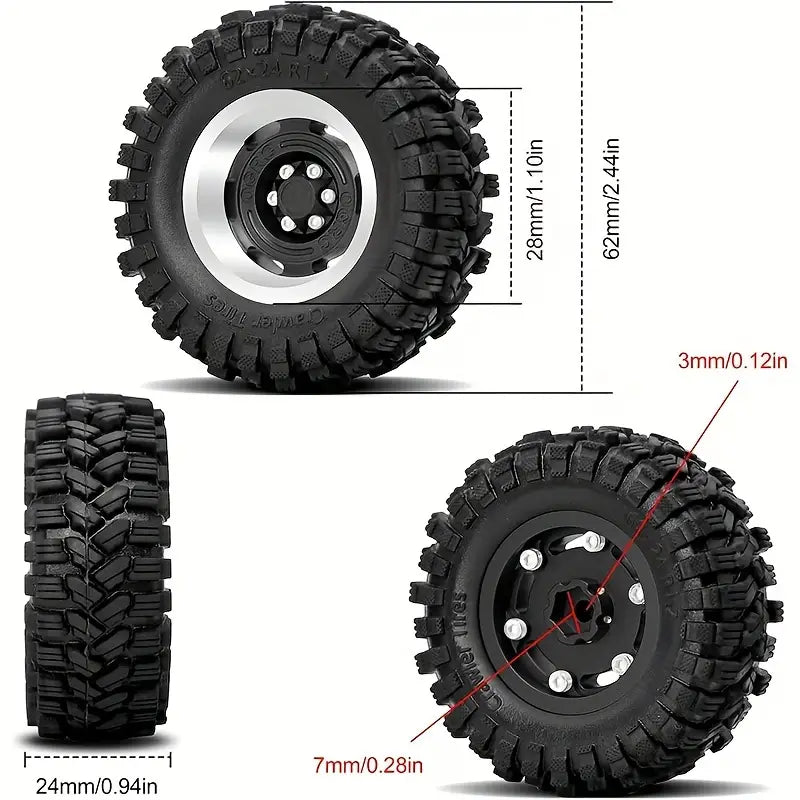 1.2" Red Beadlock Rims + Soft Sticky 62mm Tires with 4mm Offset (4pc)