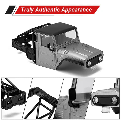 INJORA IR40 Half Truck Hard Plastic Body with Cage for 1/18 Traxxas TRX4M Defender Bronco (Grey)