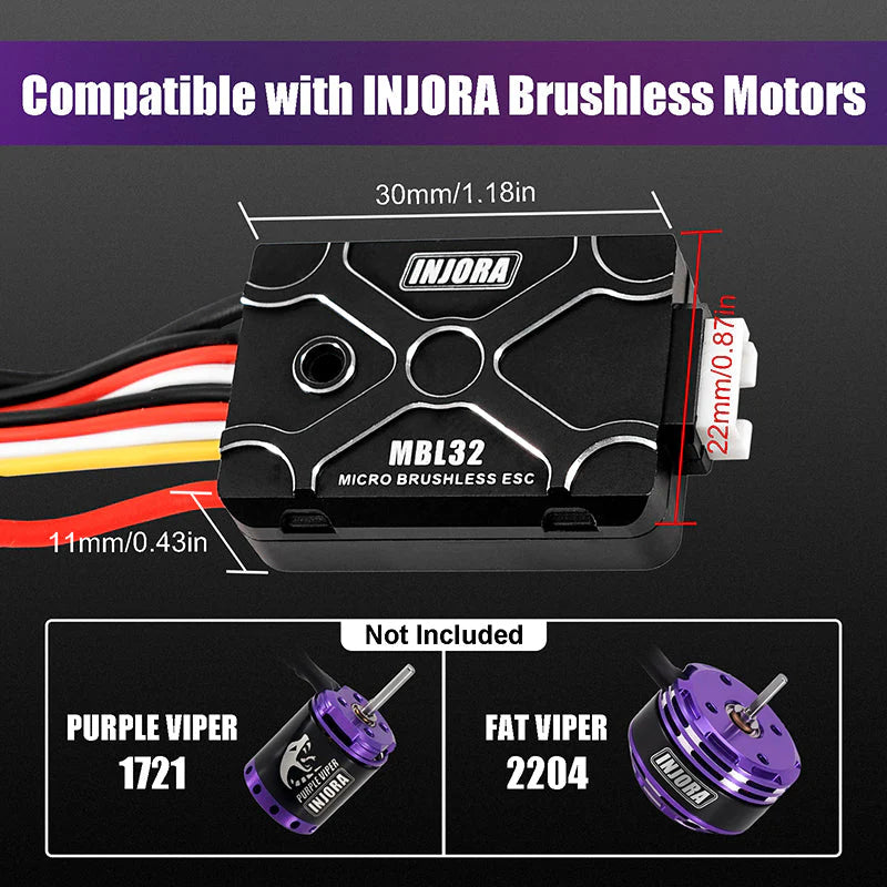 INJORA Micro Brushless MBL32 ESC For 1/18 1/24 RC Crawler