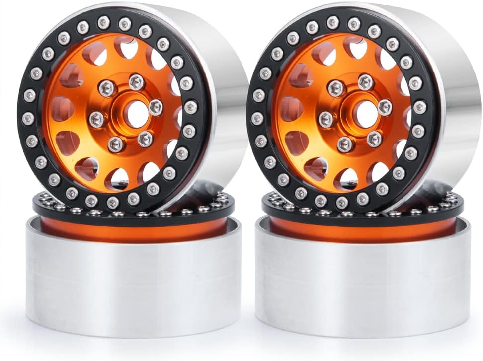1.9" Orange CNC Beadlock RC Crawler Wheels (4)