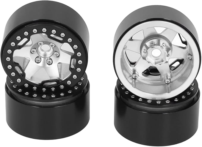 2.2" Black Aluminium Beadlock Wheels Silver + Black Cover Ring (4pcs)