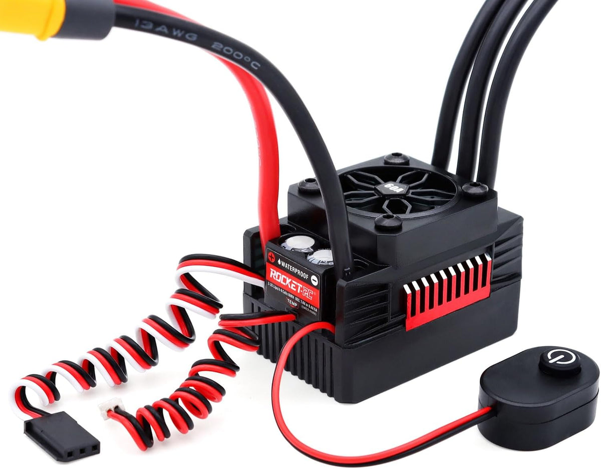 Surpass Hobby Rocket RC Waterproof Supersonic Brushless ESC 60A with Plug for 1/10 RC Car (60A)