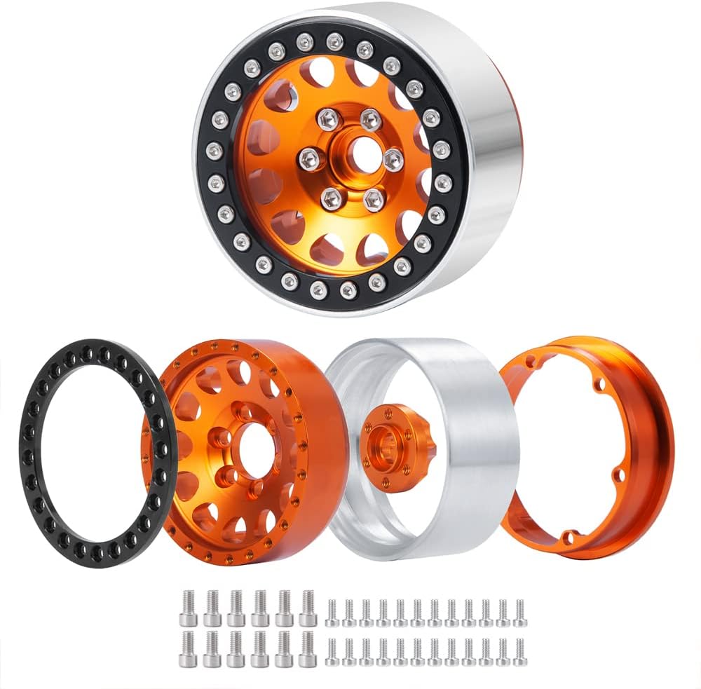 1.9" Orange CNC Beadlock RC Crawler Wheels (4)