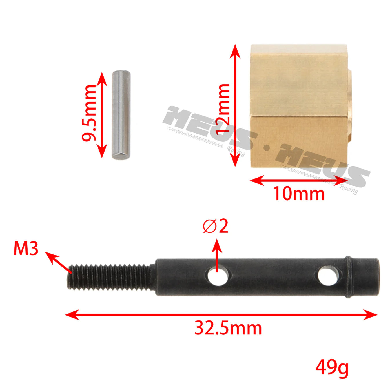 Meus Racing Brass Wheel Hex Hub Adapter Steel Universals Front Rear Stub Axle Shaft for AXIAL UTB18 1/18 Capra TRAIL BUGGY