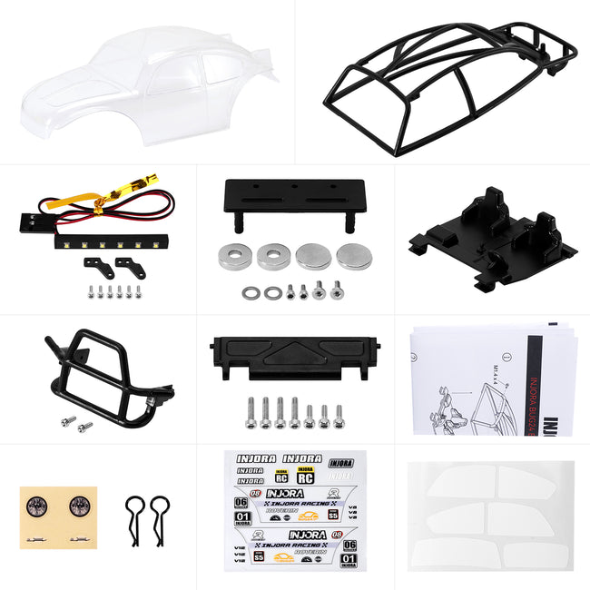 INJORA BUG24 Body With Interior For 1/24 SCX24 C10 JLU Bronco Base Camp (Clear)