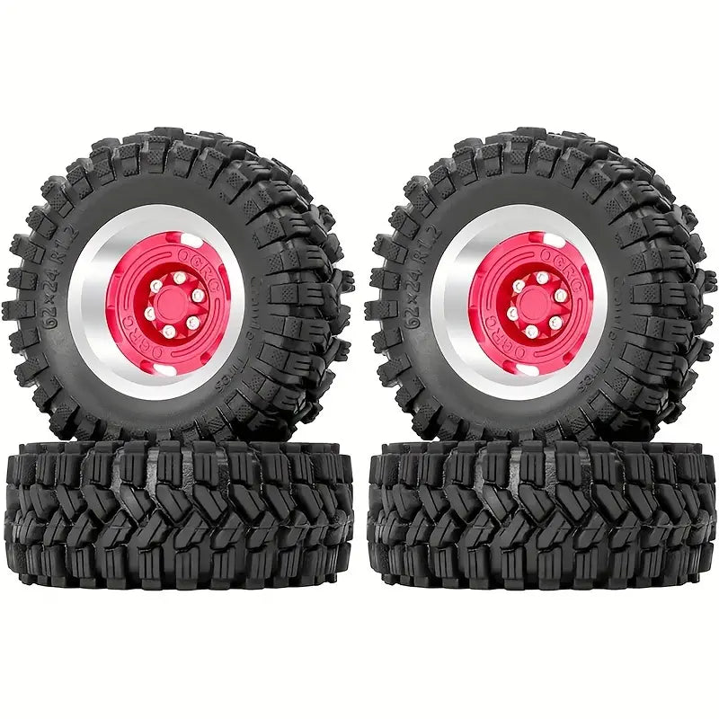 1.2" Red Beadlock Rims + Soft Sticky 62mm Tires with 4mm Offset (4pc)