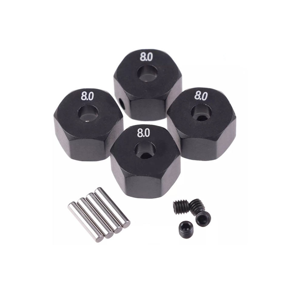 Aluminum 8mm Wheel Hex 12mm 1/10 Scale (Black)