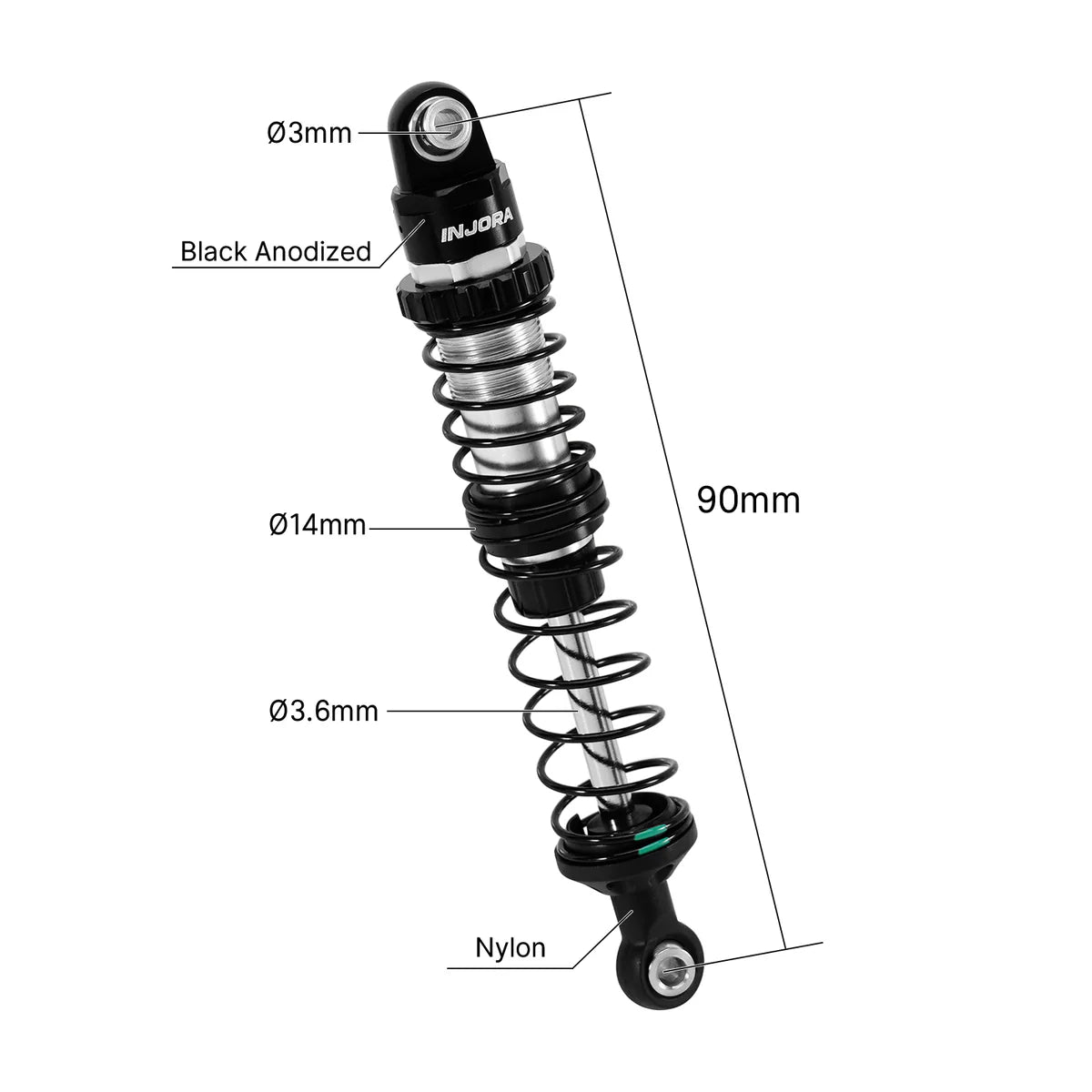 INJORA 90mm Performance Dual-rate Spring Oil Shocks for 1/10 RC Crawler