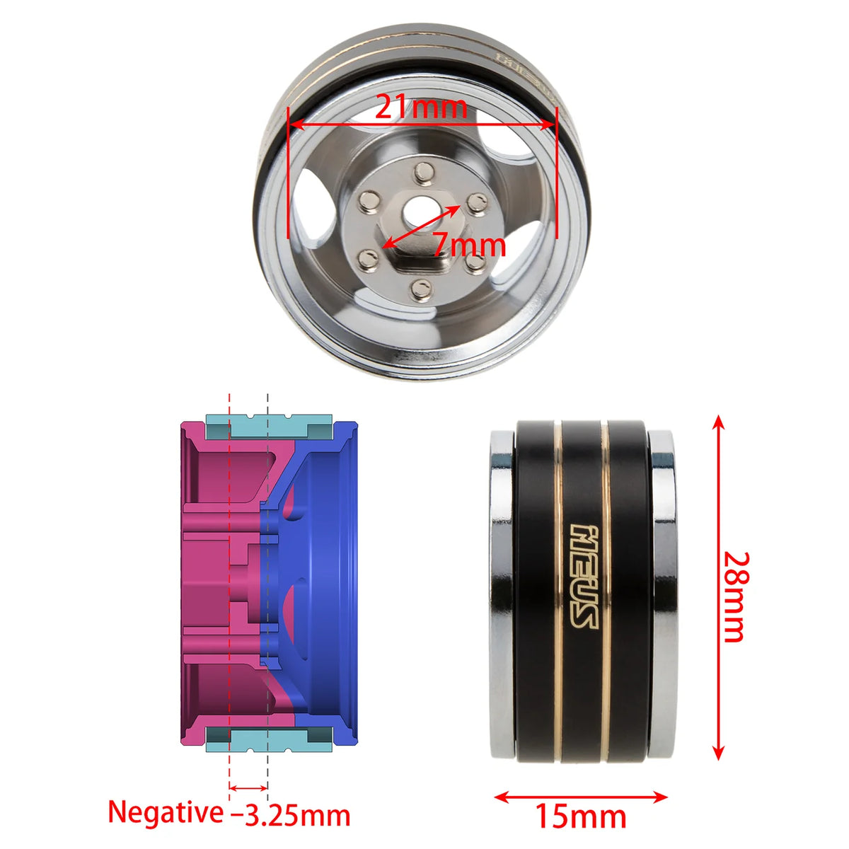 MEUS RACING 1.0 Beadlock Chrome-Plated Brass Inner Ring Negative Offset -3.25mm (A-Five Star)