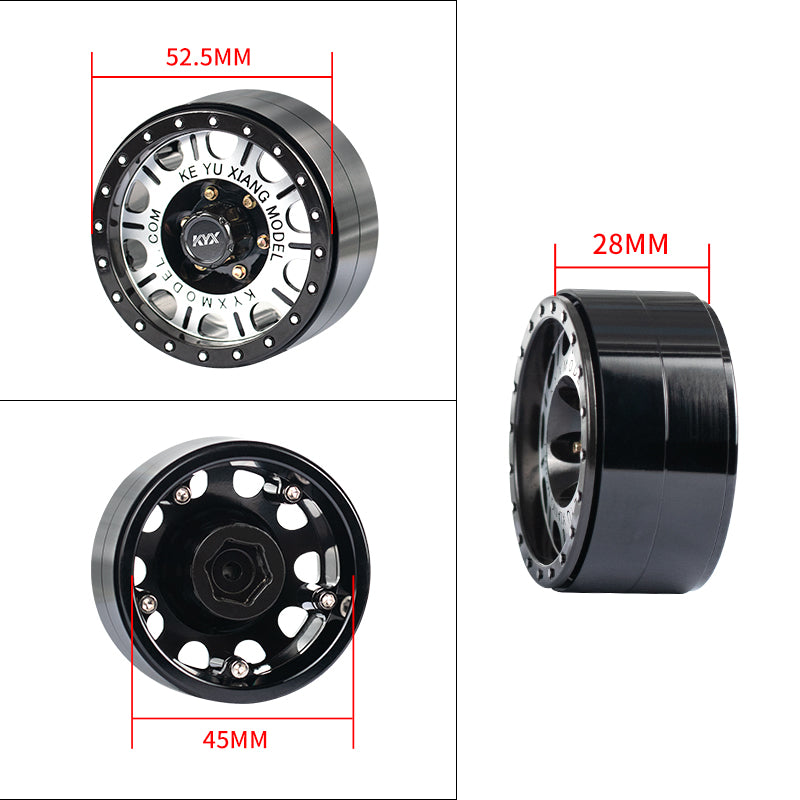 KYX 2 PCS 1.9 Black / Silver Steel Multi Spoke Beadlock Rim