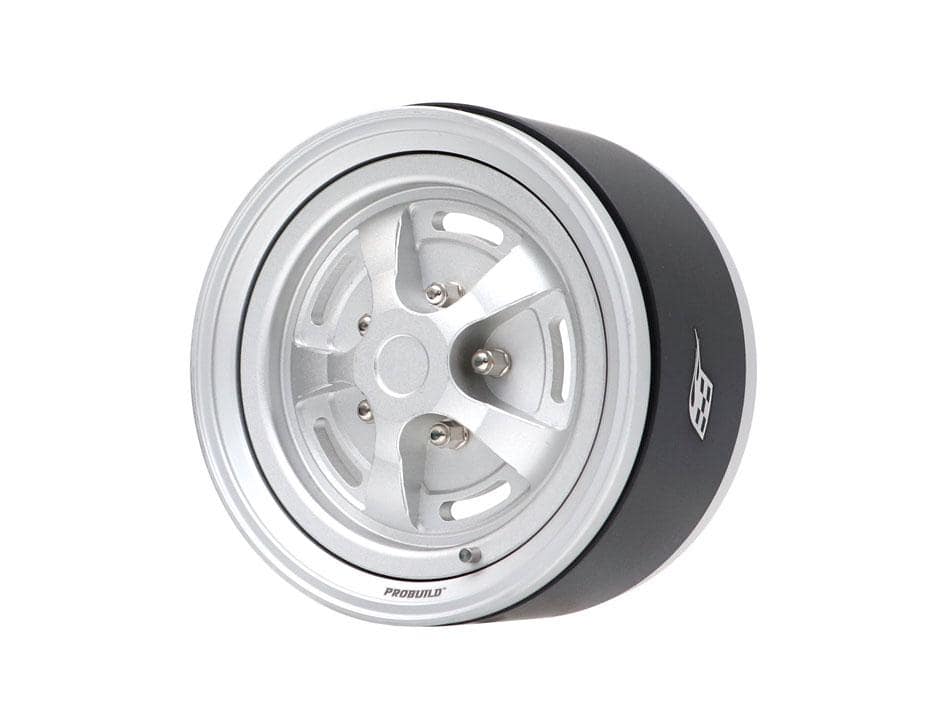 Boom Racing ProBuild™ 1.9" Narrow Rostyle Classic Adjustable Offset Beadlock Wheels (2pc) Flat Silver/Flat Silver