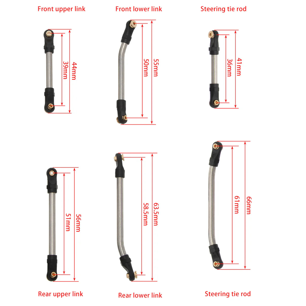 SCX24 Stainless High Clearance Links for Bronco, C10, Wrangler 132mm WB