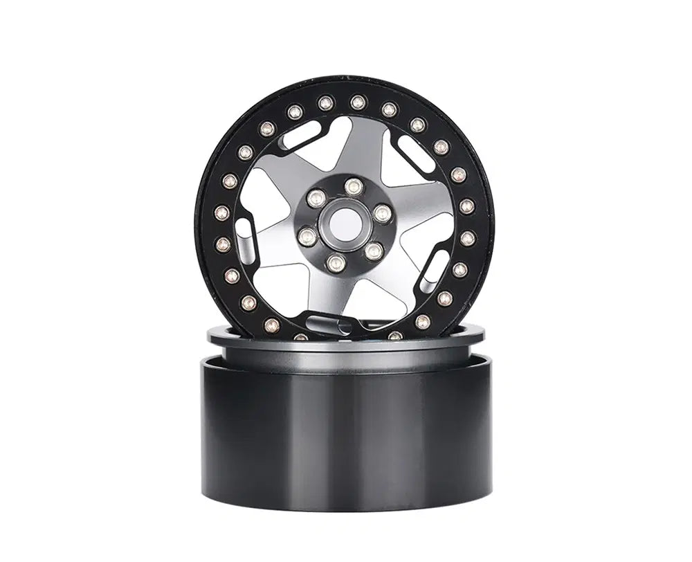 2.2" Black Aluminium Beadlock Wheels Silver + Black Cover Ring (4pcs)