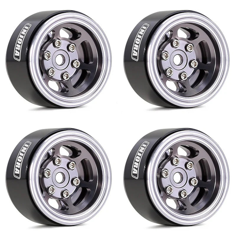 INJORA 1.0" 6-Spoke CNC Aluminum Beadlock Wheel Rim For 1/24 RC Crawlers (4) (W1006) (Grey)