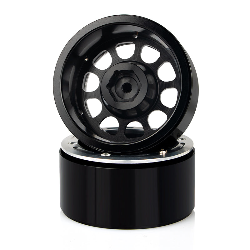 KYX 4 PCS 1.9 Black Aluminum Beadlock 10 Hole + Silver Bead