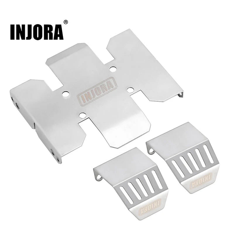 INJORA Stainless Steel Chassis Armor Skid Plate Axle Protector For Axial SCX10 PRO