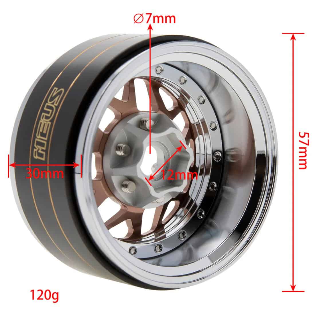 MEUS Racing Brass + Aluminum 1.9-Inch Beadlock Rims with Double Wheel Support (Coffee)