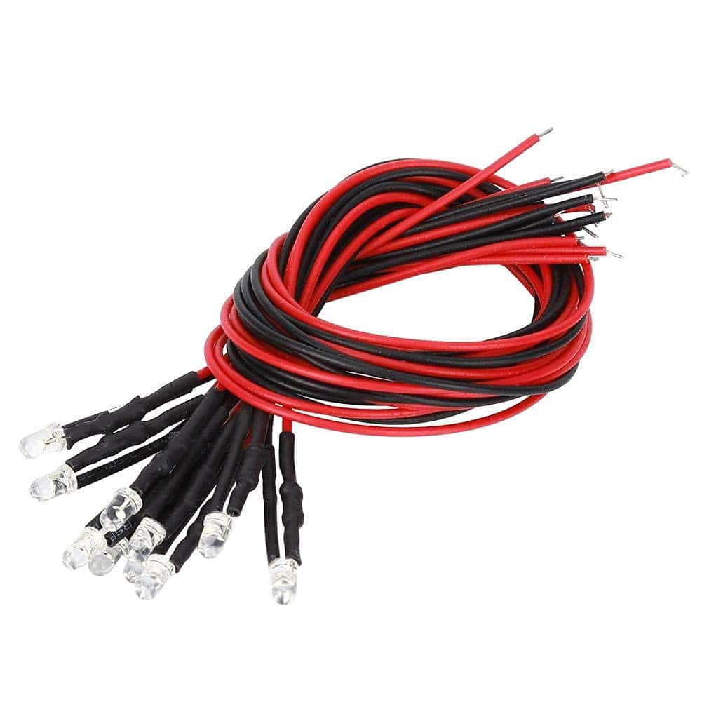 10PCS 12V 5mm LED Lights for 1/10 Scale RC Car (White)