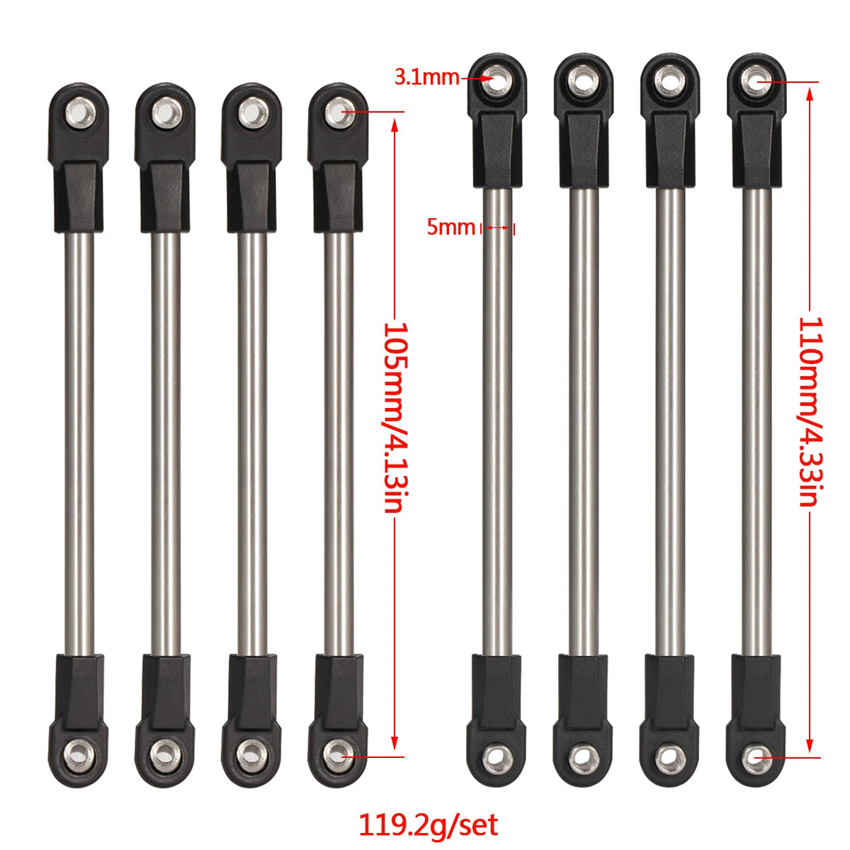 Stainless Steel Link + Rod End Set for 275mm Wheelbase