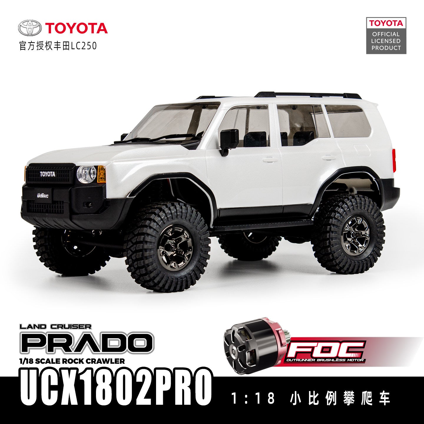 Officially Licensed Toyota Prado Cruiser 4WD UDIRC UCX 1802 PRO 1:18 Crawler (White)