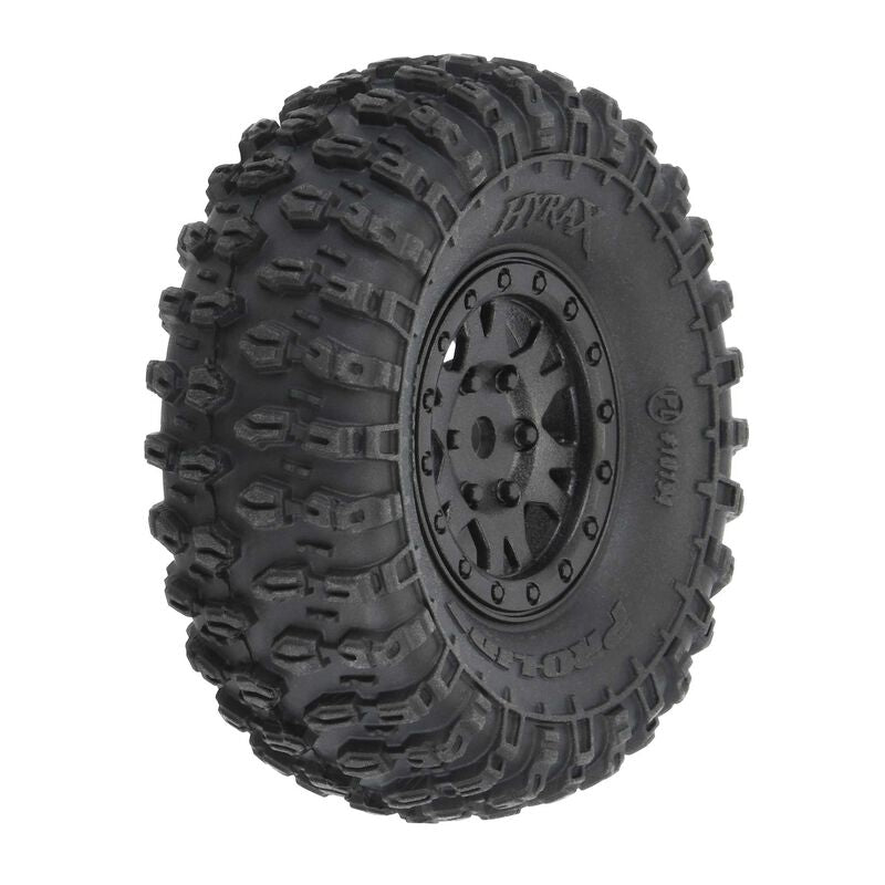 1/24 Hyrax Front/Rear 1.0" Tyres Mounted 7mm Black Impulse (4): SCX24
