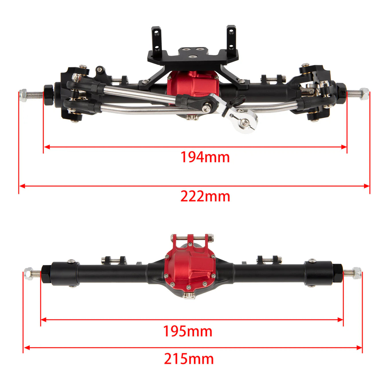 Meus Racing Metal Large Steering Integrated Straight Front and Rear Axles for Axial SCX10, SCX10ii (Black)
