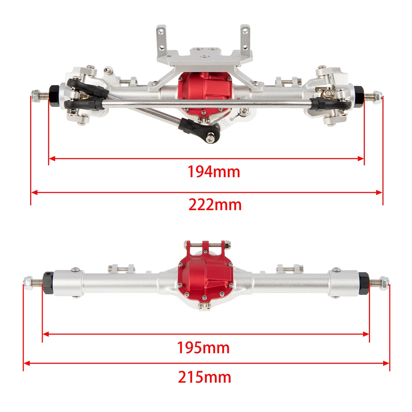 Meus Racing Metal Large Steering Integrated Straight Front and Rear Axles for Axial SCX10, SCX10ii (Silver)