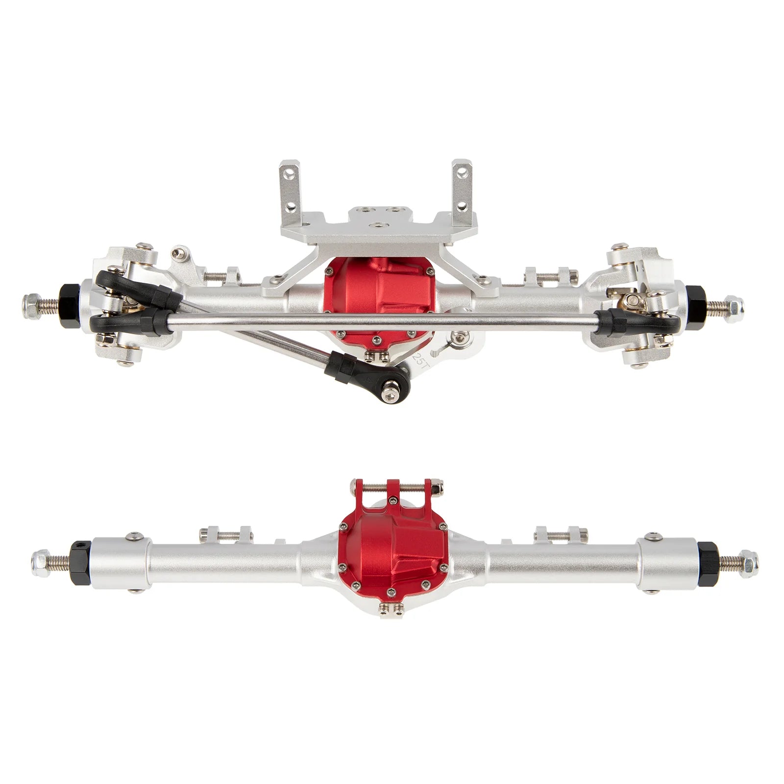 Meus Racing Metal Large Steering Integrated Straight Front and Rear Axles for Axial SCX10, SCX10ii (Silver)