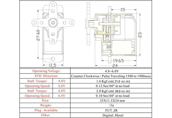 Meus Racing ES08MA II Servo/Servo Mount/Servo Arm Set for SCX24