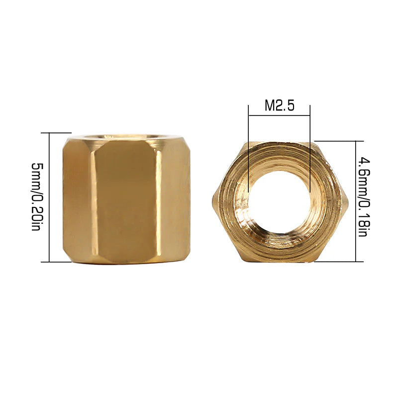 10PCS M2.5x5mm Brass Hex Long Nuts Coupling Sleeve Nuts for 1/18 Traxxas TRX4M, FCX18