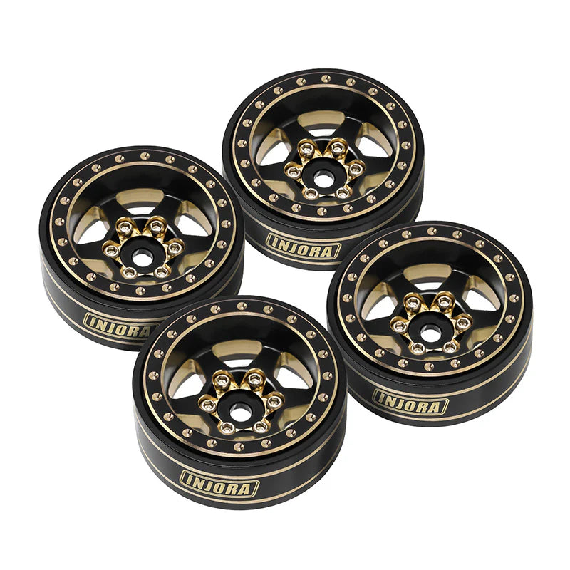 INJORA 1.0 Plus 6-Spoke Brass Beadlock Wheels 42g/pcs offset -3.75mm for 1/18 1/24 RC Crawler (4) (W1102)
