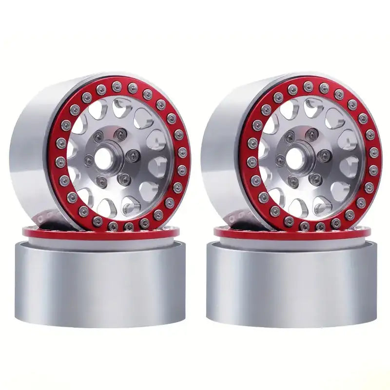 Silver/Red CNC Aluminium 1.9 Beadlock Rim (4pc)