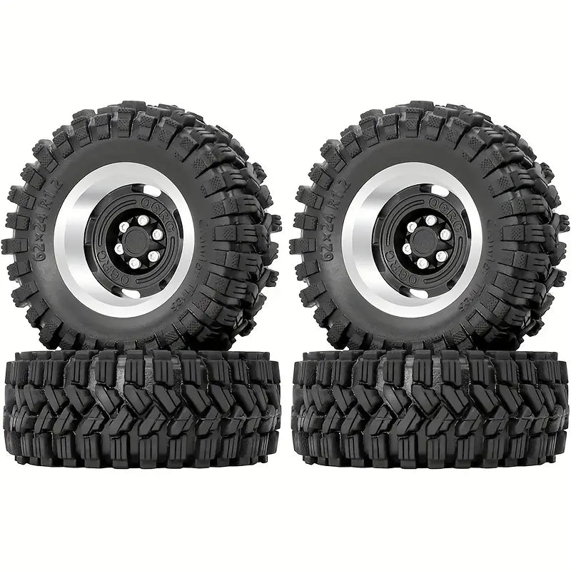 1.2" Black Beadlock Rims + Soft Sticky  62mm Tires with 4mm Offset (4pc)