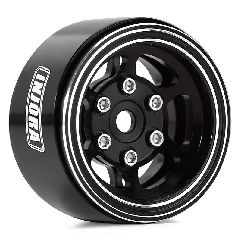 INJORA 1.0" 6-Spoke CNC Aluminum Beadlock Wheel Rim For 1/24 RC Crawlers (4) (W1006) (Black)