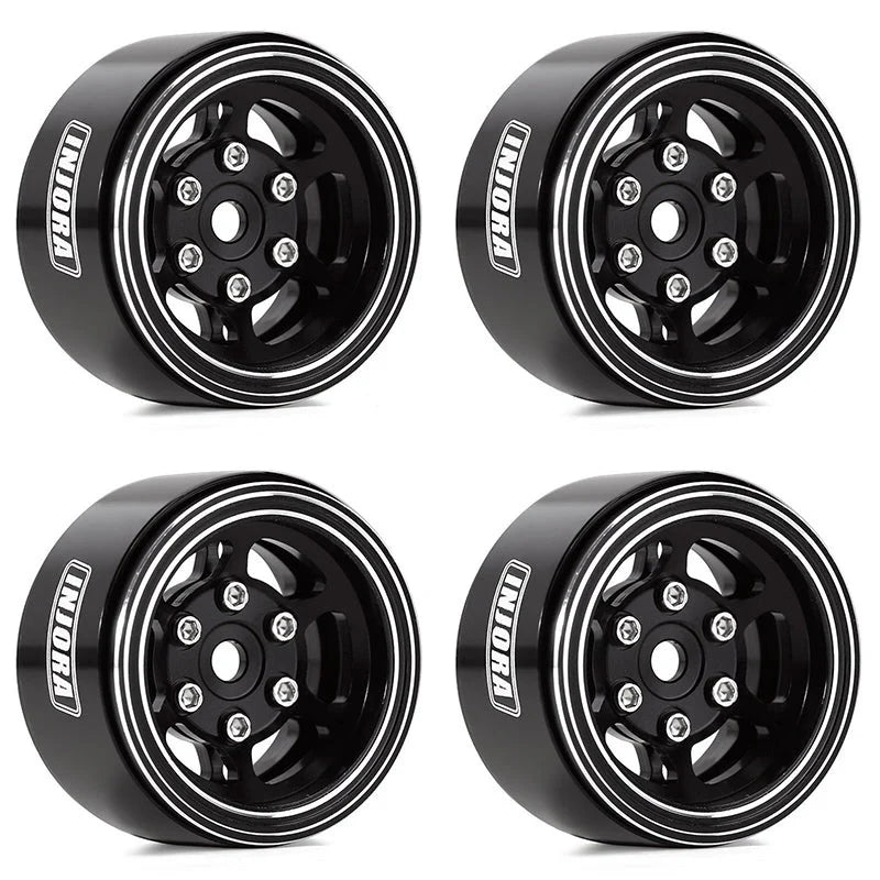 INJORA 1.0" 6-Spoke CNC Aluminum Beadlock Wheel Rim For 1/24 RC Crawlers (4) (W1006) (Black)