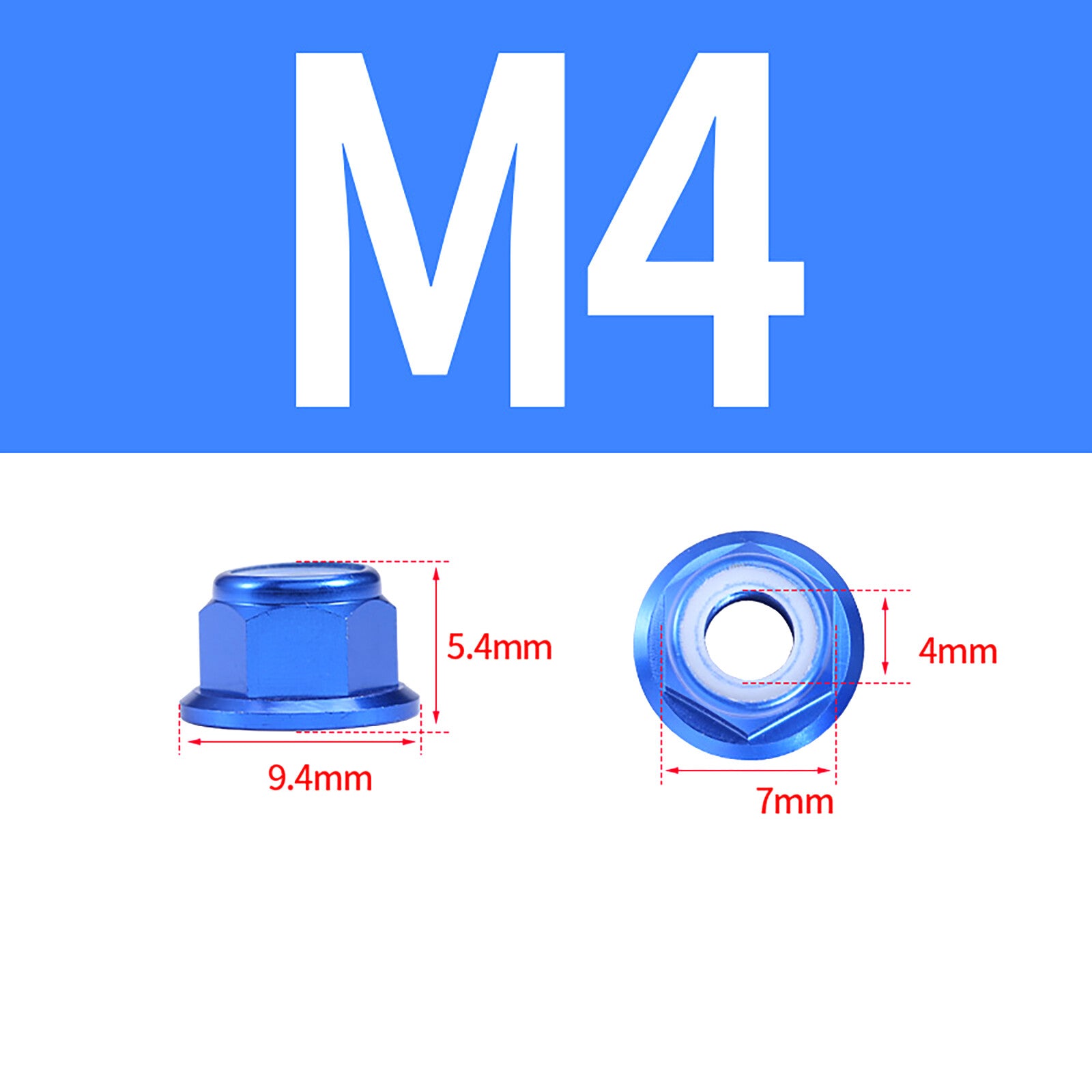 M4 Wheel Nut with Flange - Blue (4pc)