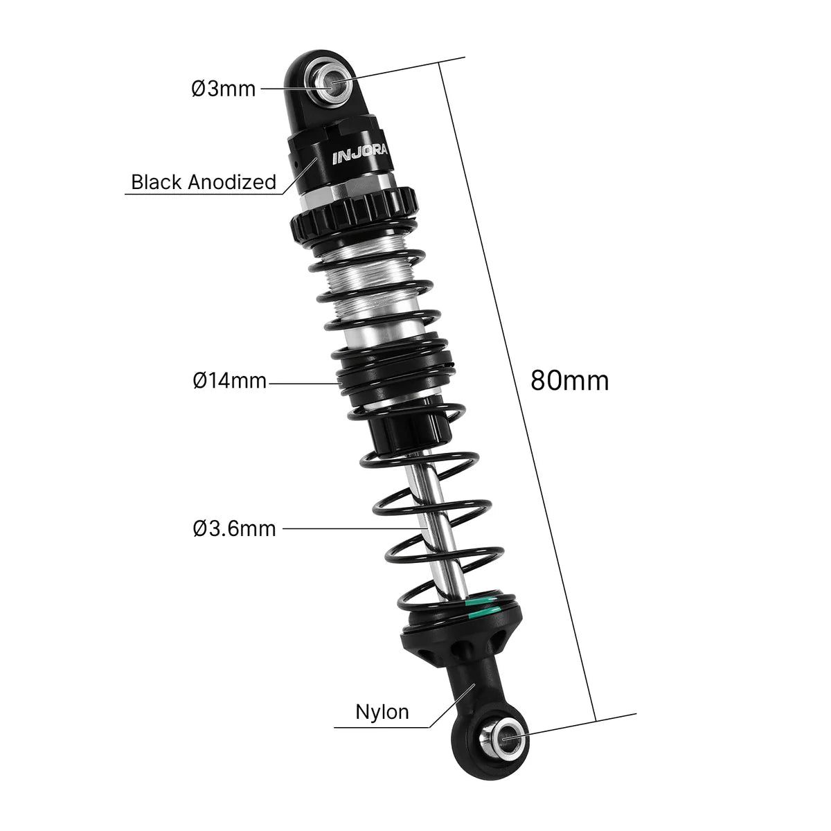 INJORA 80mm Performance Dual - rate Spring Oil Shocks for 1/10 RC Crawler - Six33 RC