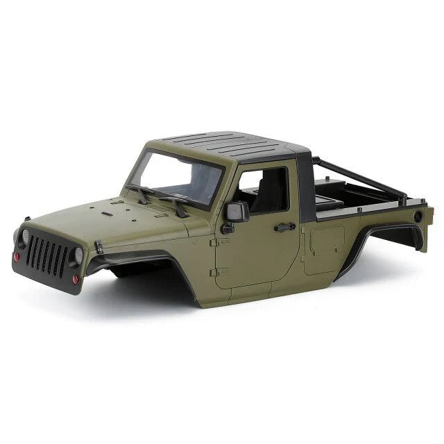Jeep Wrangler Pickup Hard Body for SCX10, SCX10 ii (313mm Wheelbase) - Army Green - Six33 RC