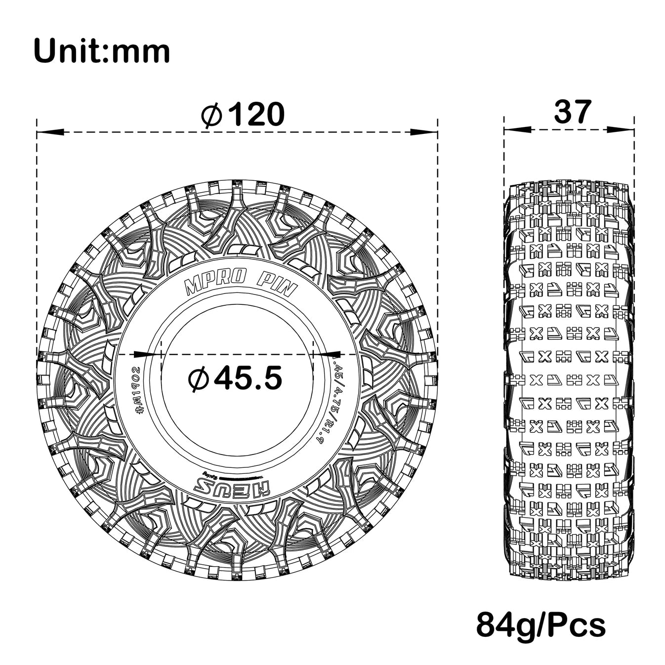 MEUS Racing 1.9 Inch MS6 Super Soft &amp; Sticky Mpro Pin M1902 Rubber Tires for 1/10 - Six33 RC