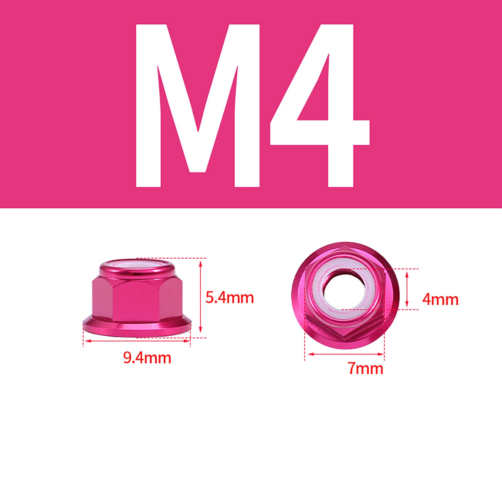 M4 Wheel Nut with Flange - Pink (4pc)