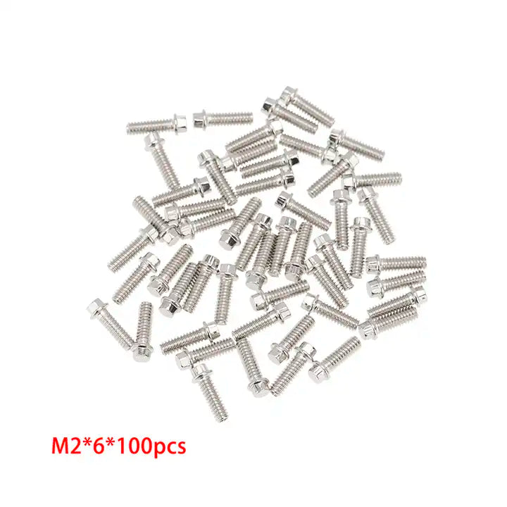 100Pcs M2 x 6mm Metal Hex Screws