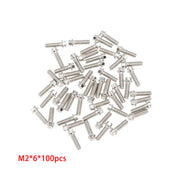 100Pcs M2 x 6mm Metal Hex Screws