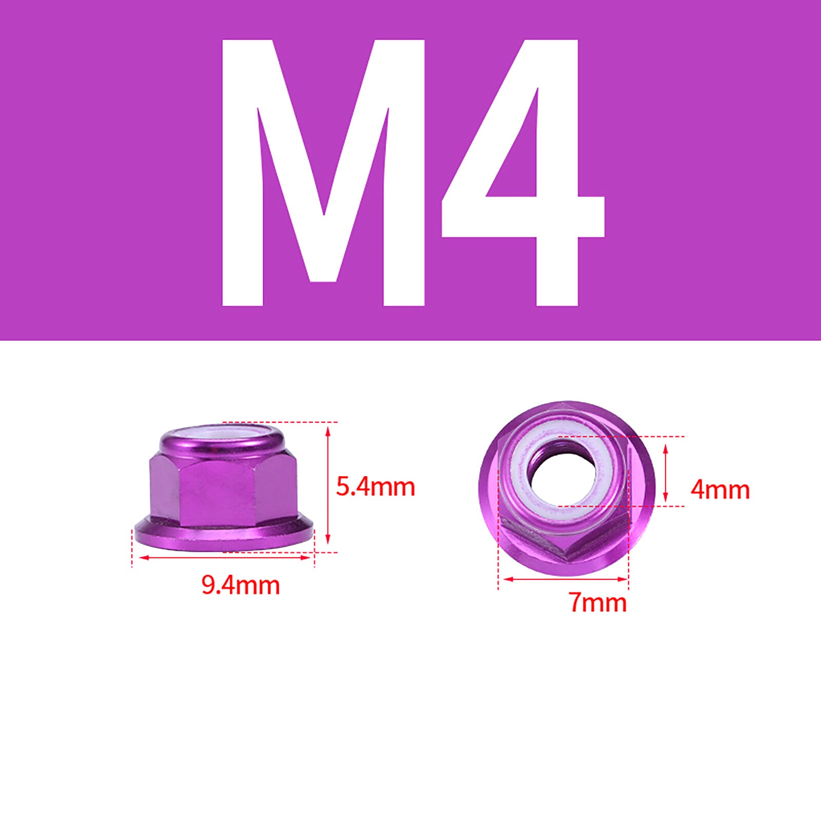 M4 Wheel Nut with Flange - Purple (4pc)