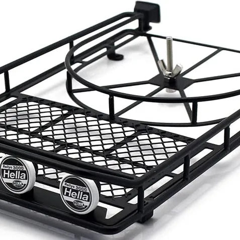 Steel Roof Rack with LED Spots & Tyre Carrier for 1/10 RC Crawler