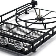 Steel Roof Rack with LED Spots & Tyre Carrier for 1/10 RC Crawler