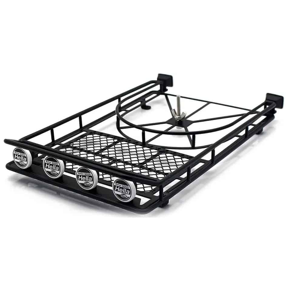 Steel Roof Rack with LED Spots & Tyre Carrier for 1/10 RC Crawler