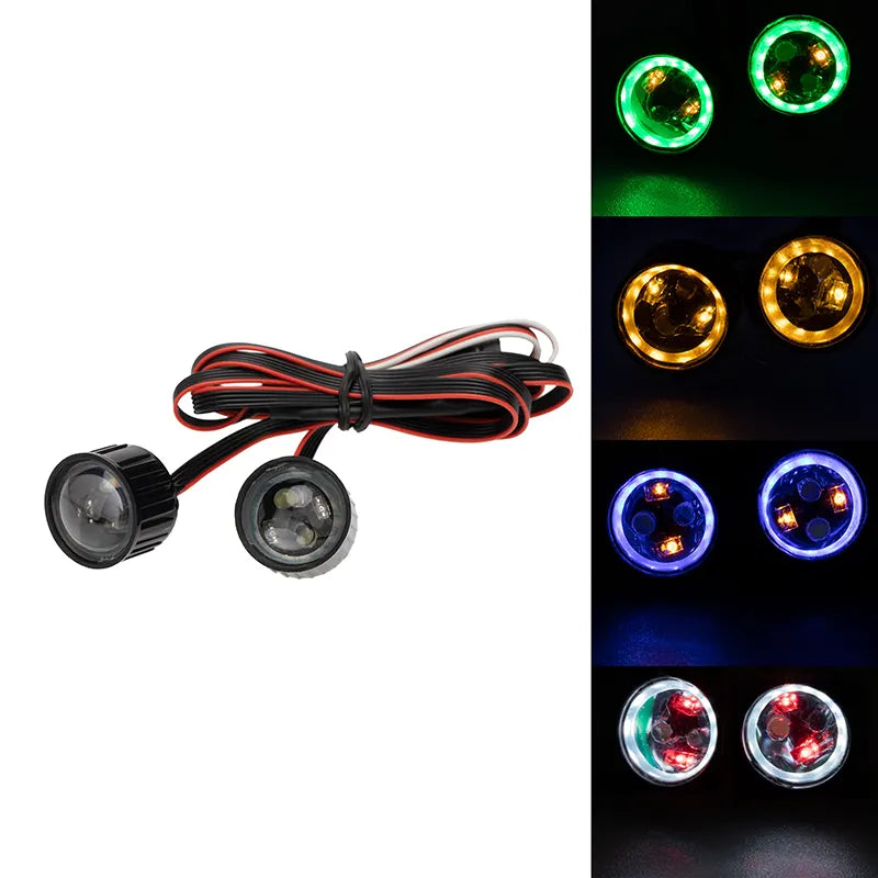 17mm Round Halo LED Lights White Halo + Red Inner LED (2pc)