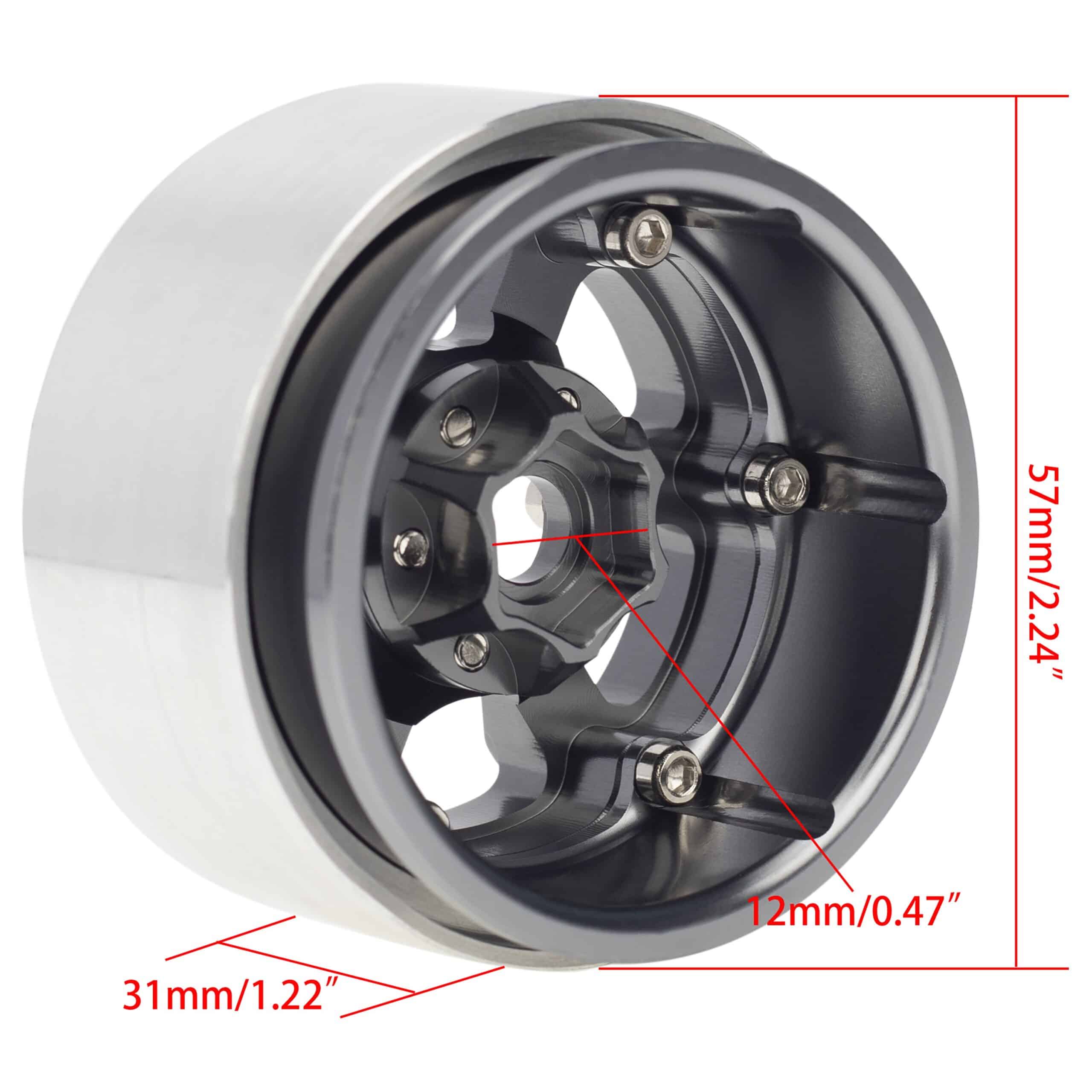 1.9" Gun Metal Alloy 6 Spoke Beadlock Wheels (4)