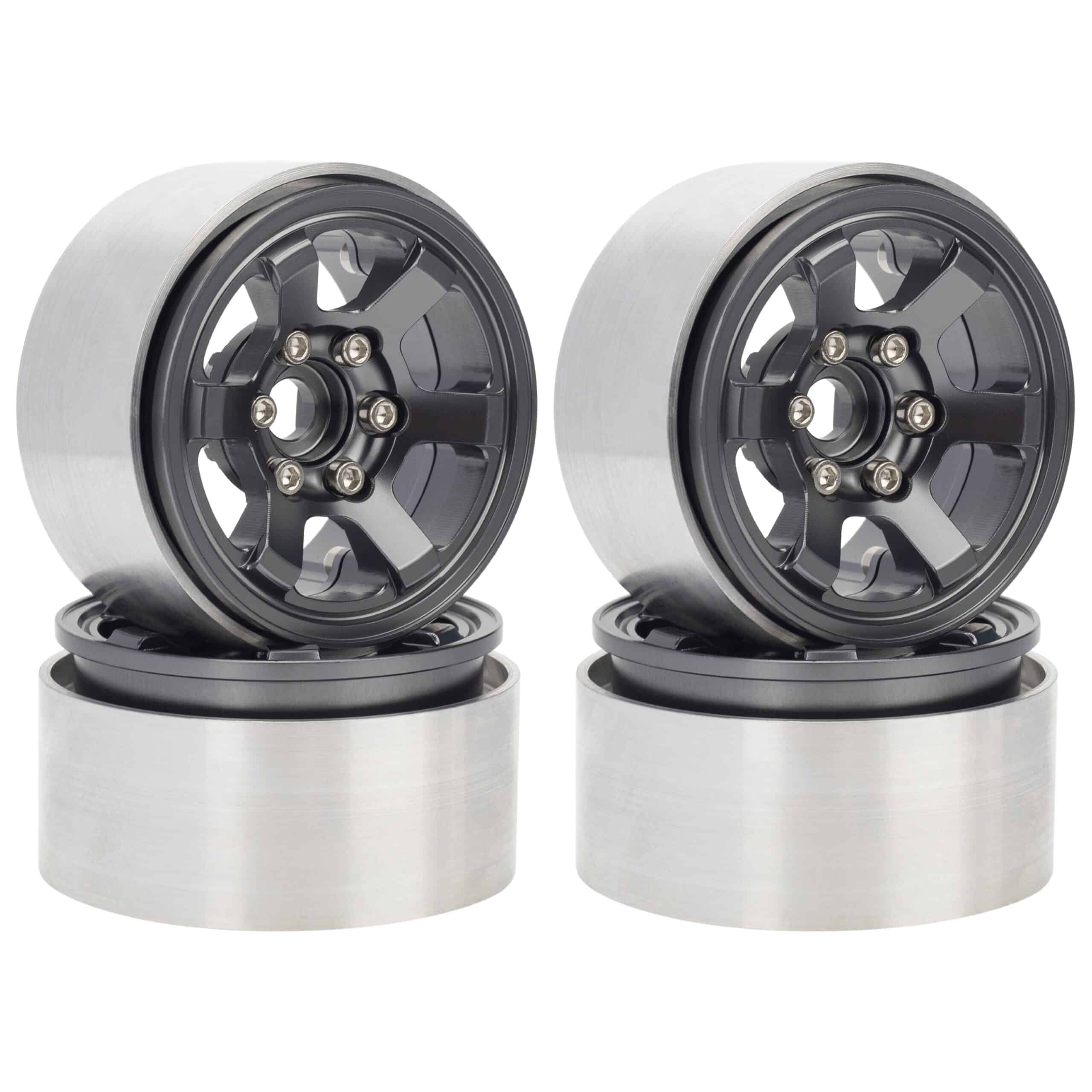 1.9" Gun Metal Alloy 6 Spoke Beadlock Wheels (4)